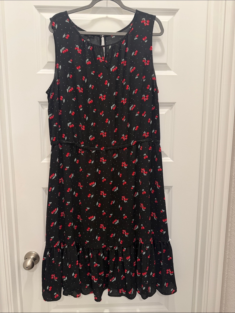 Talbots Black Midi Dress with Red Cherry Print
